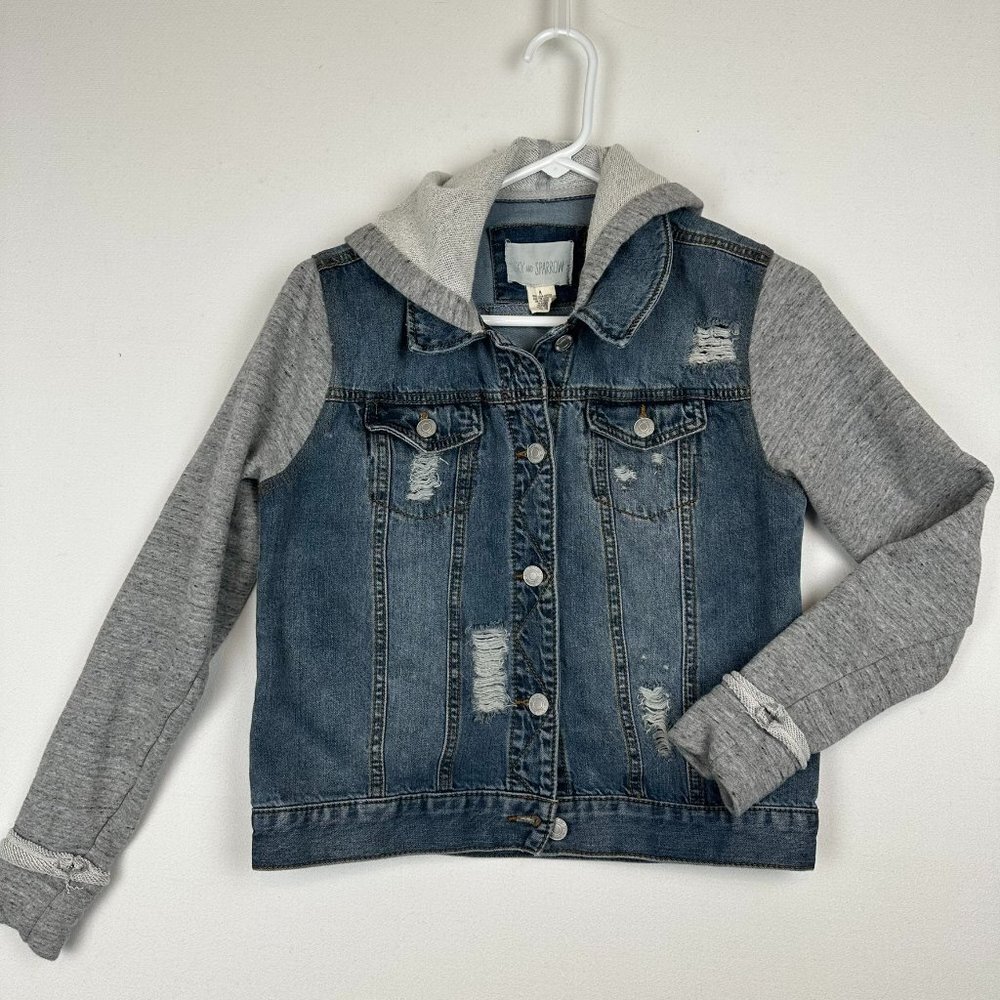 Sky & Sparrow Denim Knit Hooded Jacket